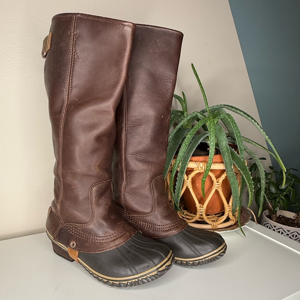 Sorel Slimpack Tall Duck Boots Brown Leather Waterproof Riding Boot 8.5 NL2007 - Picture 2 of 15